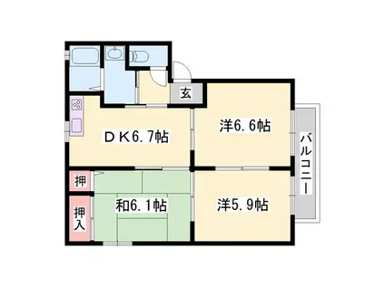 メイプルタウンII(3DK/1階)の間取り写真