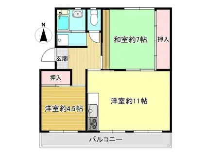 芝中団地ロ-3(2DK/1階)の間取り写真