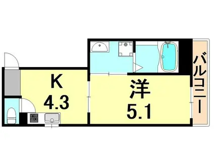 シャルマン神戸三宮(1K/3階)の間取り写真