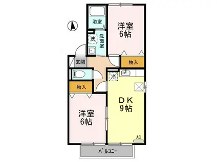 ウィルモア愛谷B(2DK/1階)の間取り写真