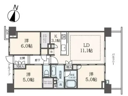 リバーサイドレジデンス喜多見(3LDK/2階)の間取り写真