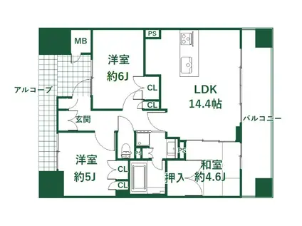 ロジュマン高槻ステーションフロント8F(3LDK/8階)の間取り写真