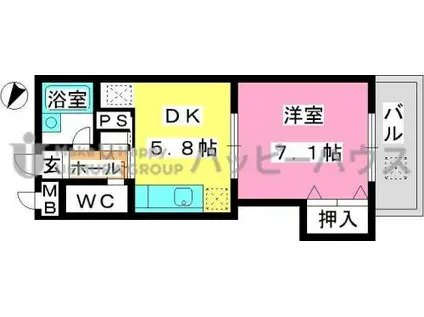 ジュネス東大利(1DK/1階)の間取り写真