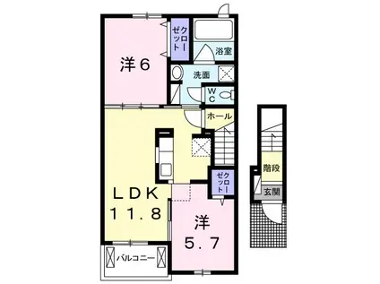 ディアレストB(2LDK/2階)の間取り写真