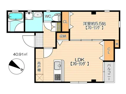 ジェンティーレ博多駅南I(1LDK/2階)の間取り写真