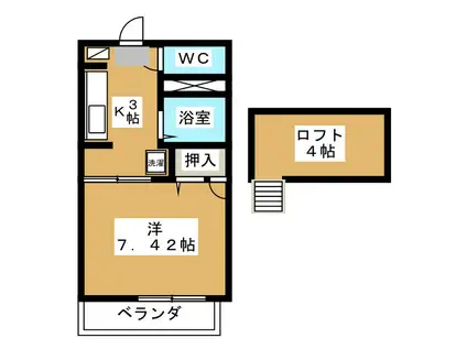 フラッツオーク A棟(1K/2階)の間取り写真