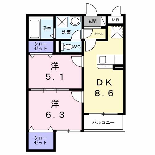 ヴェルナール赤羽(2DK/3階)の間取り写真