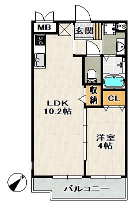 GRANDJETE売布(1LDK/1階)の間取り写真