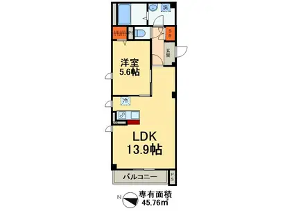 ラ・パートメント千葉(1LDK/4階)の間取り写真