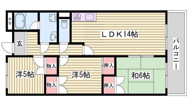 サンライフ大津和(3LDK/5階)の間取り写真