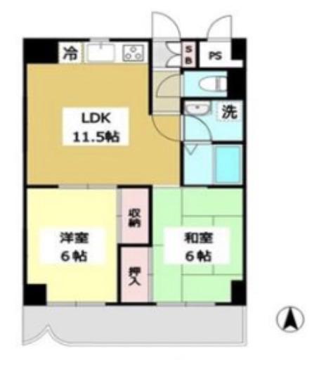 ロイヤルフラット野毛山壱番館(2LDK/9階)の間取り写真
