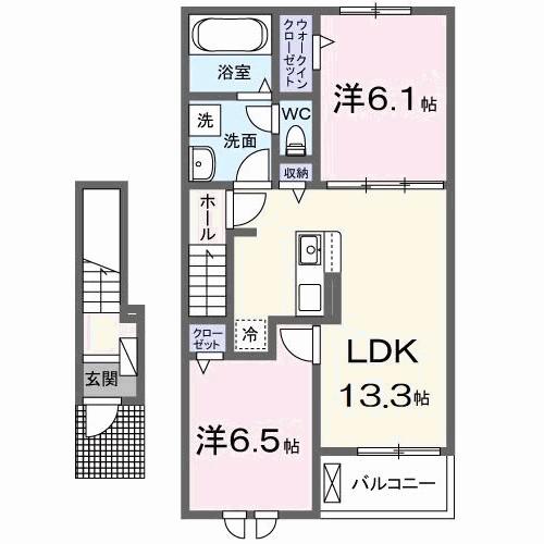 アゼリアI(2LDK/2階)の間取り写真