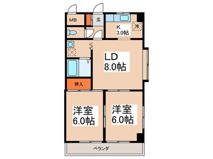 土志田マンション(2LDK/2階)の間取り写真