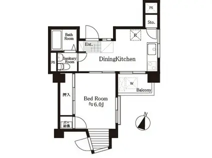 若松町ハビテーション(1DK/1階)の間取り写真