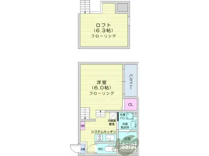 アリッサム東仙台(1K/1階)の間取り写真