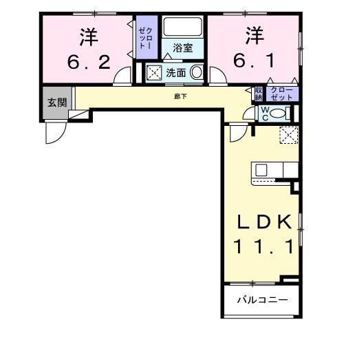 ルピナスHOSHIDA(2LDK/2階)の間取り写真