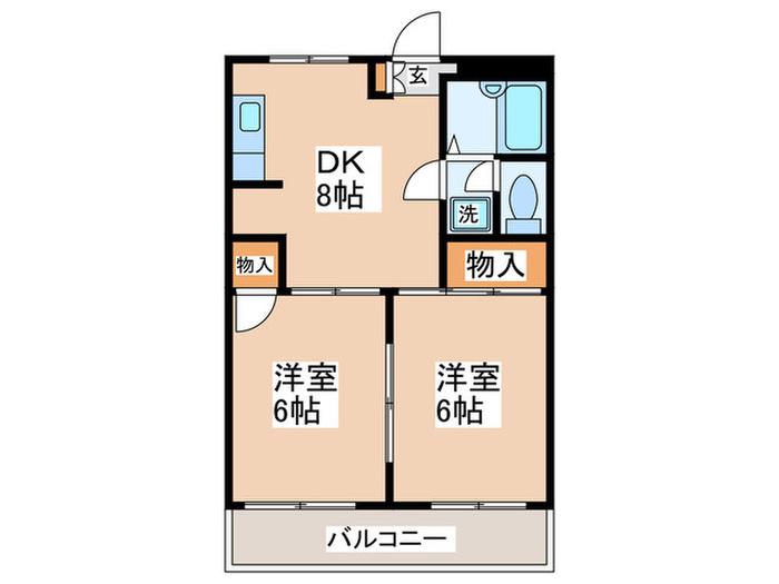 ハイツ峯(2DK/2階)の間取り写真