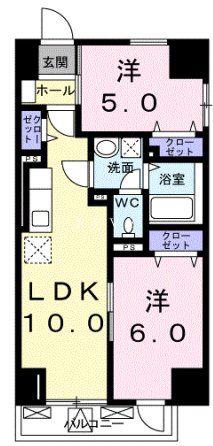 ヴィラ ウィステリア(2LDK/5階)の間取り写真