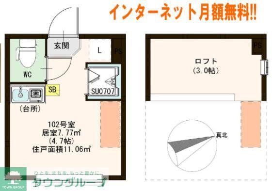 ハーモニーテラスソレイユ北千住(ワンルーム/1階)の間取り写真