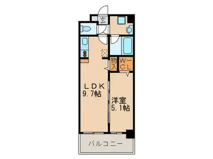 アジリア大濠ウエスト(1LDK/4階)の間取り写真