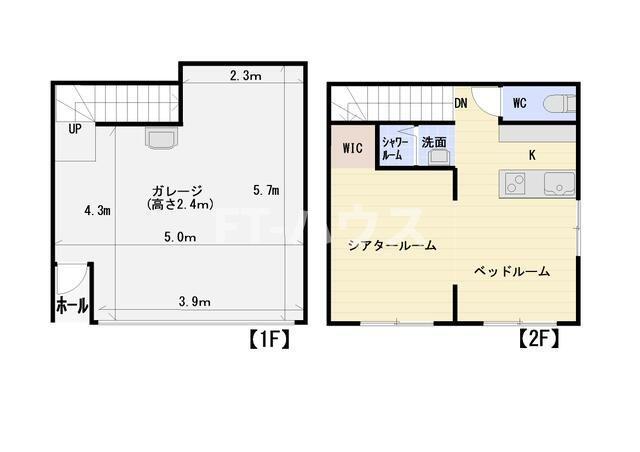 ガレージハウス(ワンルーム/2階)の間取り写真