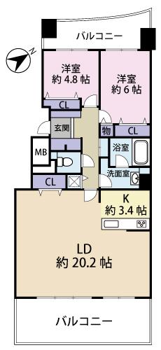 ネクサス香椎セントラルガーデンイーストサイド(2LDK/2階)の間取り写真
