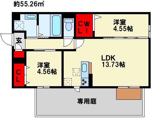 POLONIA WAKAMATSU A棟(2LDK/2階)の間取り写真
