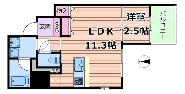 エスリードレジデンス大阪谷町ザ・マークス(1LDK/9階)の間取り写真