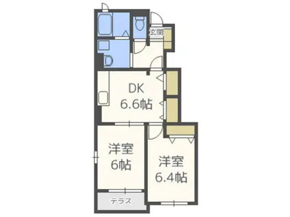 地下鉄七隈線 七隈駅 徒歩18分 2階建 築16年(2DK/1階)の間取り写真