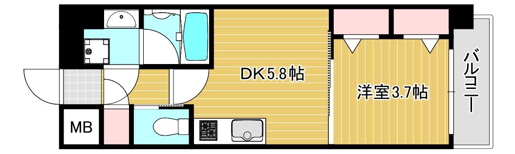 プレジオ難波(1DK/9階)の間取り写真