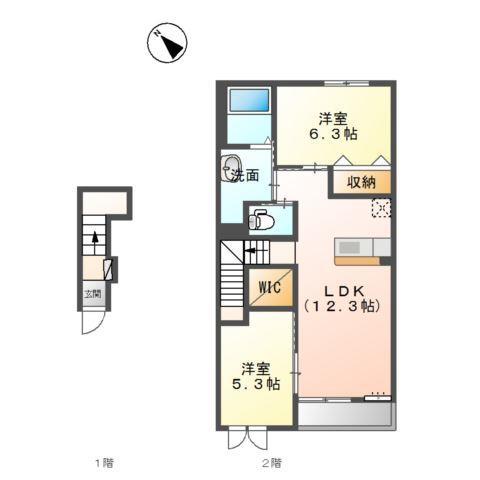 エスパース(2LDK/2階)の間取り写真