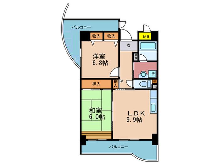 エスパシオ21(2LDK/9階)の間取り写真