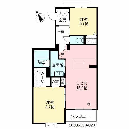 GRANDE祖原(2LDK/2階)の間取り写真