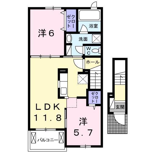 ベルガモット(2LDK/2階)の間取り写真