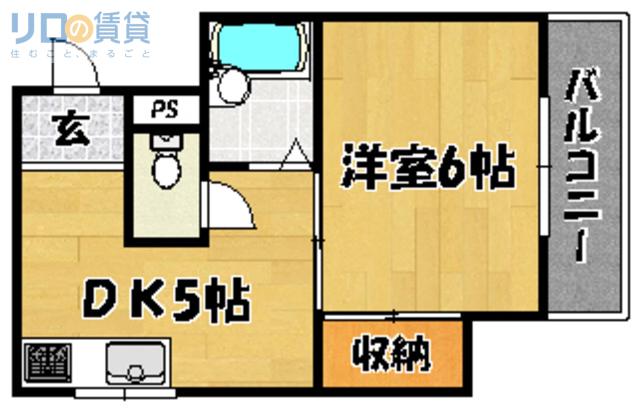 松茂マンション(1DK/5階)の間取り写真