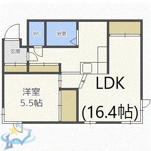 アーブ円山(1LDK/2階)の間取り写真