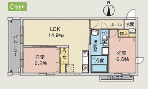 グランサンク GRAND CINQ(2LDK/4階)の間取り写真