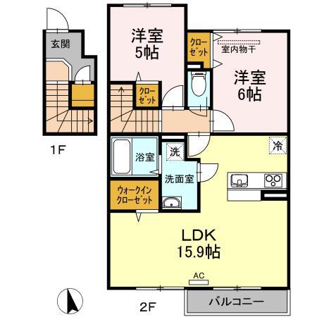ルミエール(2LDK/2階)の間取り写真