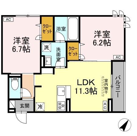 ディールーム豊田(2LDK/2階)の間取り写真