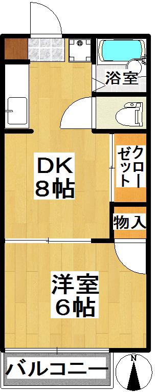 グリーンコーポS(1DK/2階)の間取り写真