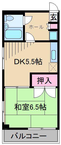 平間ロイヤルマンション(1DK/5階)の間取り写真