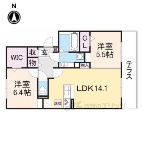 メゾンゆずりは(2LDK/1階)の間取り写真