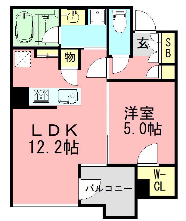 レーベン福岡天神ONE TOWER(1LDK/8階)の間取り写真