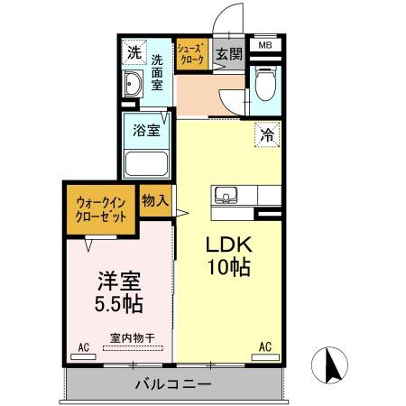 ルミエールE棟(1LDK/2階)の間取り写真