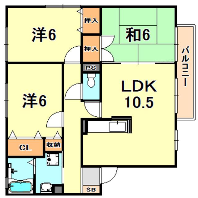 クレールプラザ立花A棟(3LDK/2階)の間取り写真