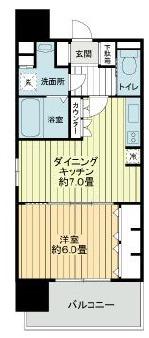 クリスタルグランツ谷町(1DK/4階)の間取り写真