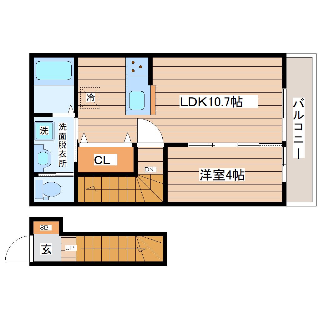 GR鹿野(1LDK/2階)の間取り写真