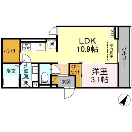 D-ROOM汐見丘α(1LDK/3階)の間取り写真