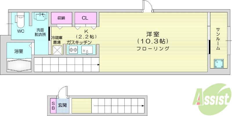 コリーヌC(1K/2階)の間取り写真
