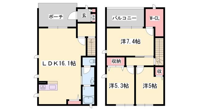 ディアスハリマ(3LDK/1階)の間取り写真